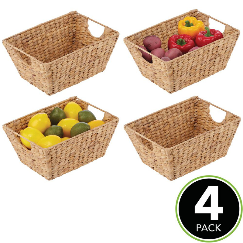 Natural Seagrass Rectangular Storage Basket Set with Handles, 4 Pack
