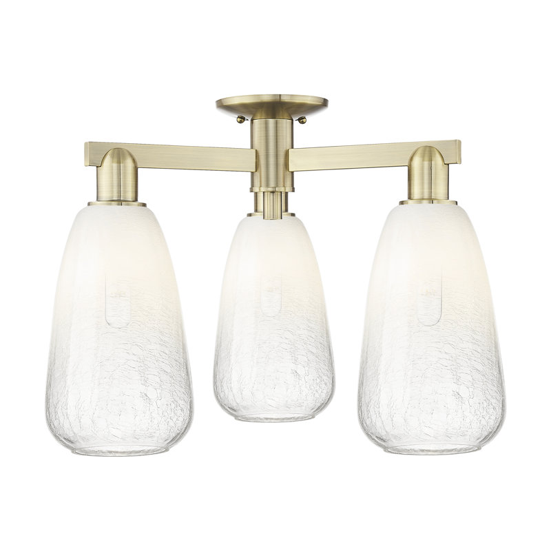 Plafonnier semi-encastré 3 lumières Brookhaven Almond, Opale, Laiton antique