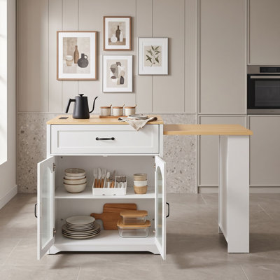 Extendable Counter Height Table with Power Outlet, Wine Storage, and Drawers