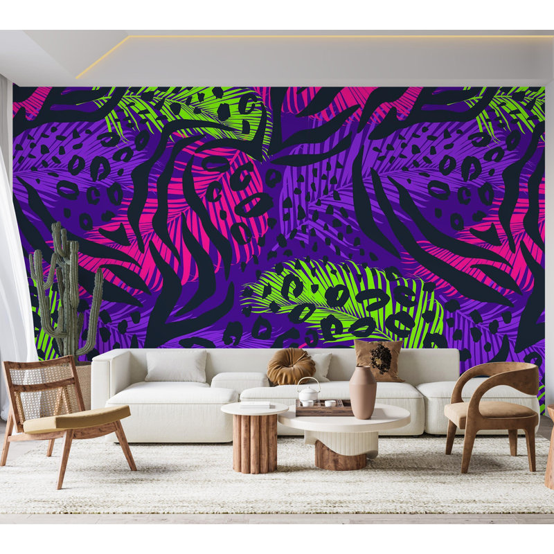 Papier peint de qualité supérieure - feuilles de néon tropicales, L 108 po x l 150 po