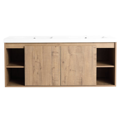 Bathroom Vanity With Double Sink, Wall Mounted, Door - Option Modern