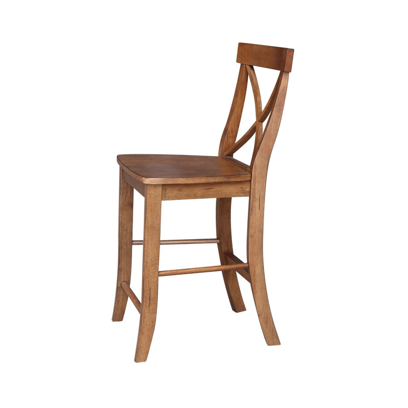 Guzik Solid Wood Counter Stool, Counter Stool (24" Seat Height), Distressed Oak