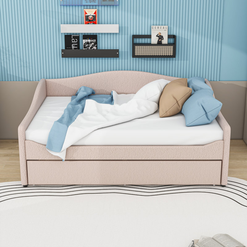 Upholstered Daybed with Light and Trundle, Beige, Full/Double