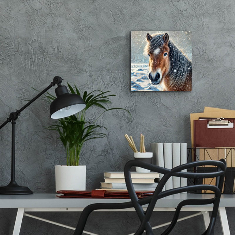 «Snowy Horse Portrait» par Rey Klimt, art mural acrylique, 12 po x 12 po