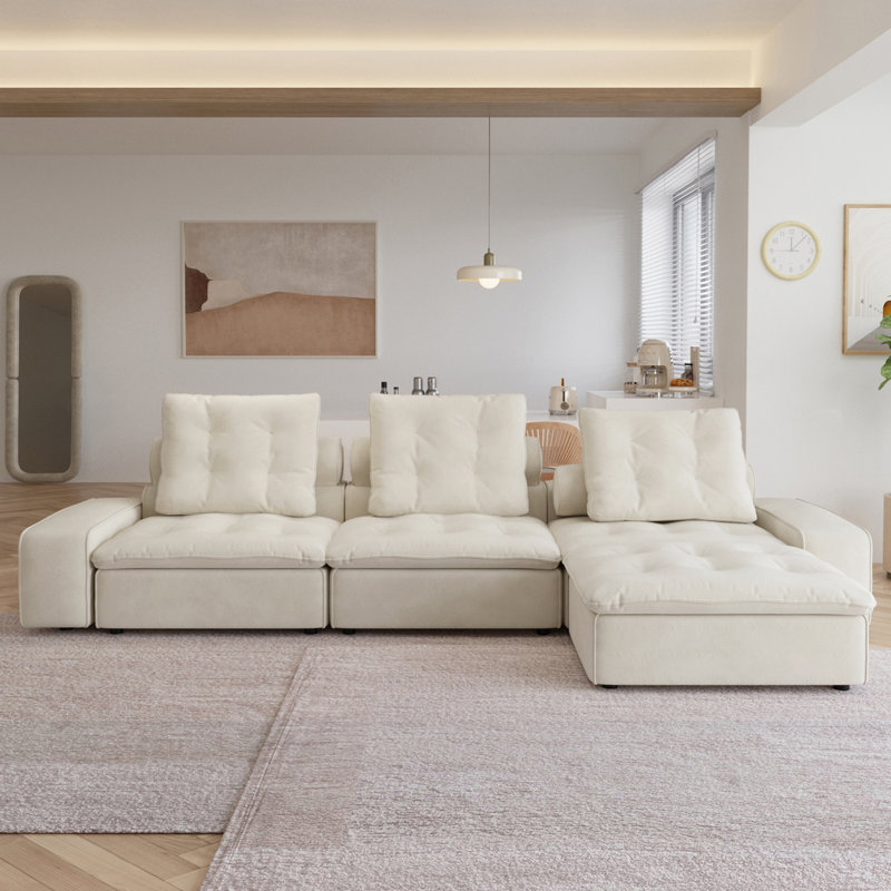 Canapé modulaire en velours réglable Sky Cloud Deluxe, Beige