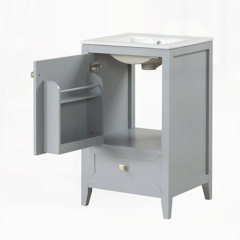 Meuble-lavabo de 20 po avec lavabo et porte à fermeture douce, Gris
