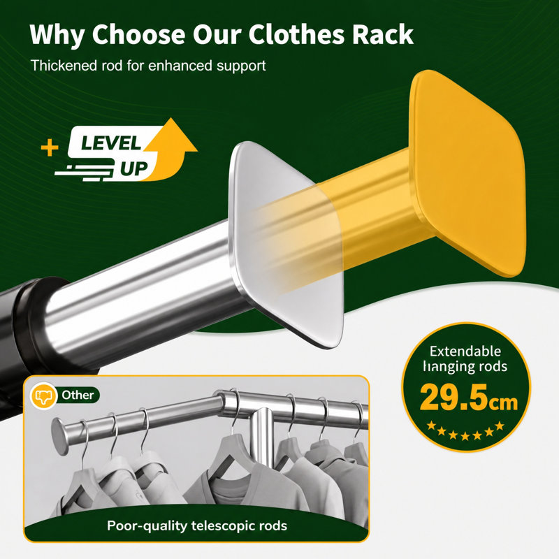 190 cm Rolling Clothes Rack, Black