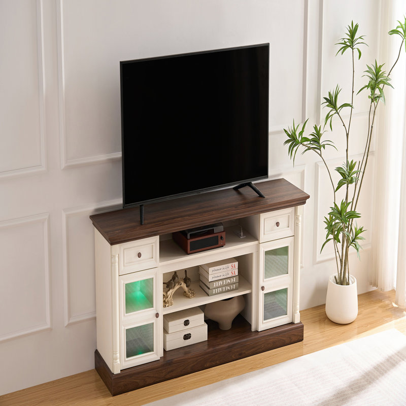 Meuble télé de style campagnard avec colonne romaine, téléviseur de 80 po ou moins, centre de divertissement moderne de 70 po de hauteur avec lumières DEL, console multimédia de salon