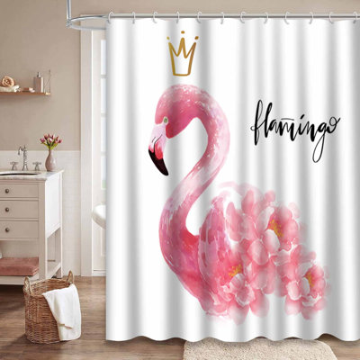 Rideau de douche imperméable avec 12 crochets Flamingo