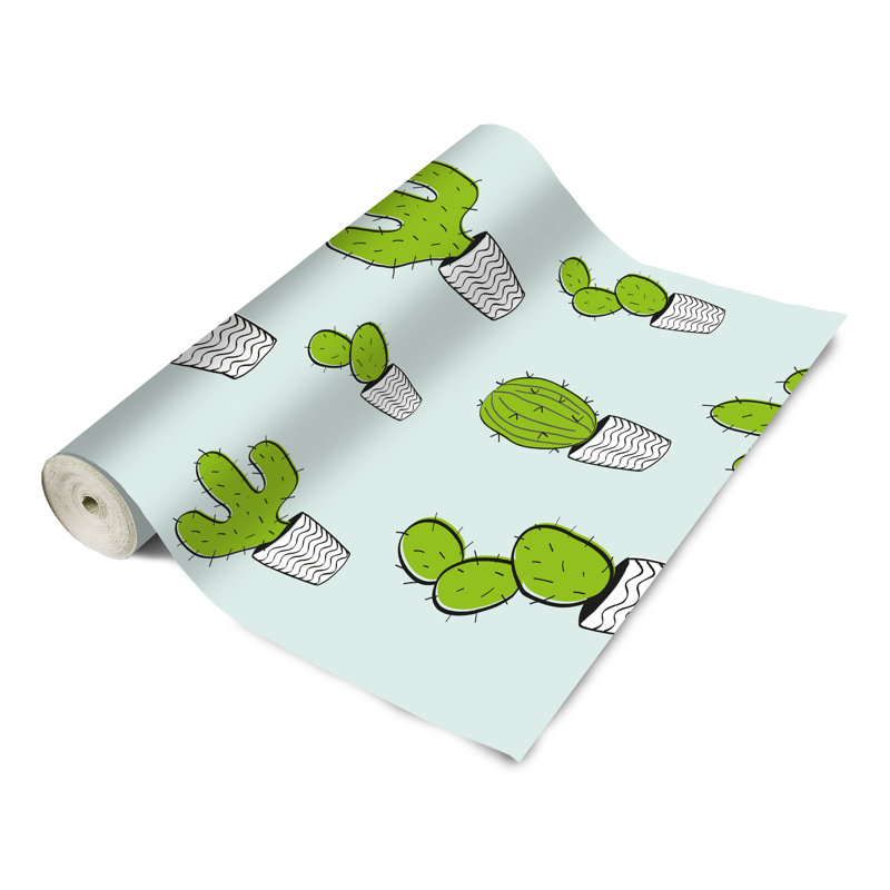 Panneau de papier peint adhésif Pott Cactus, L 8 pi x l 24 po