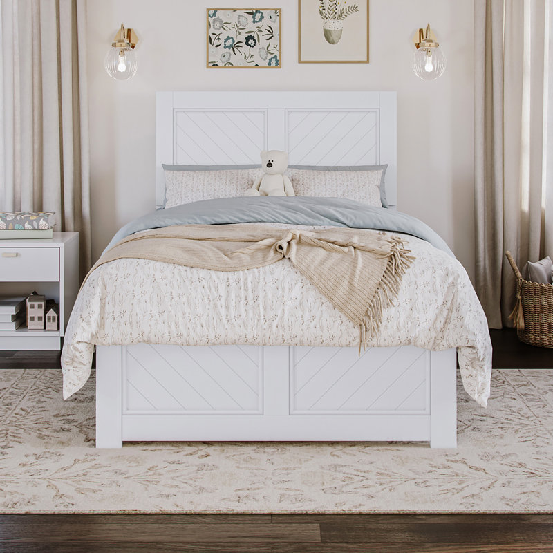  Jeilynn Solid Wood Foundation Bed Frame with Matching Footboard, White, Twin