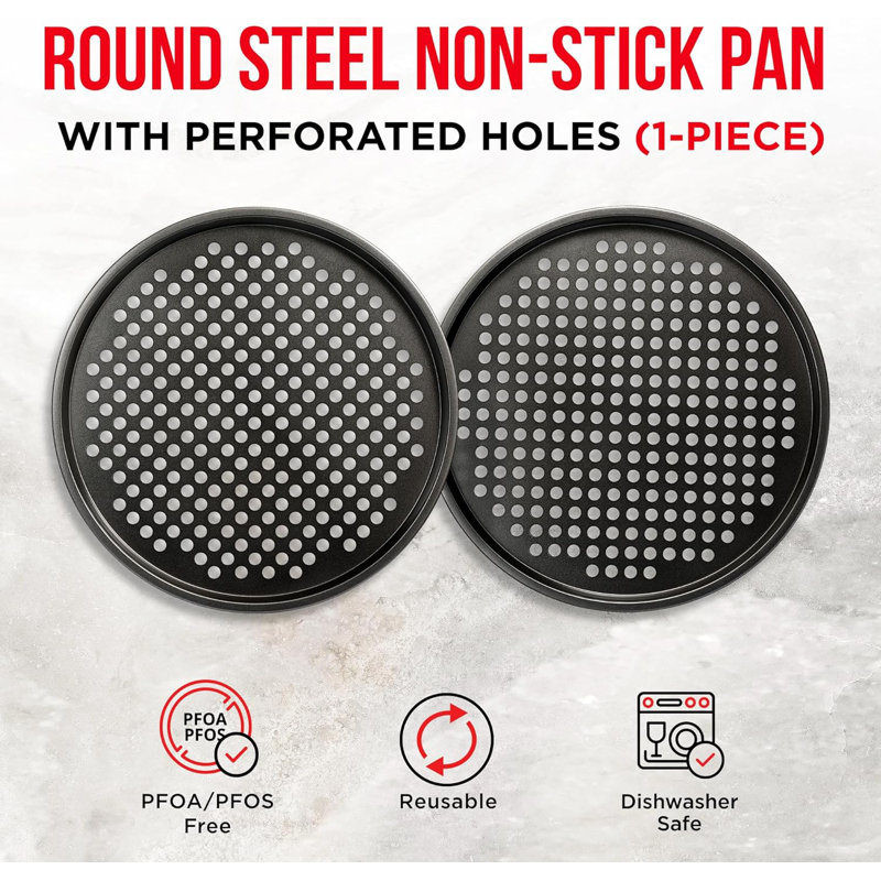Bakken 13-Inch Non-Stick Perforated Carbon Steel Pizza Pans - Set of 2