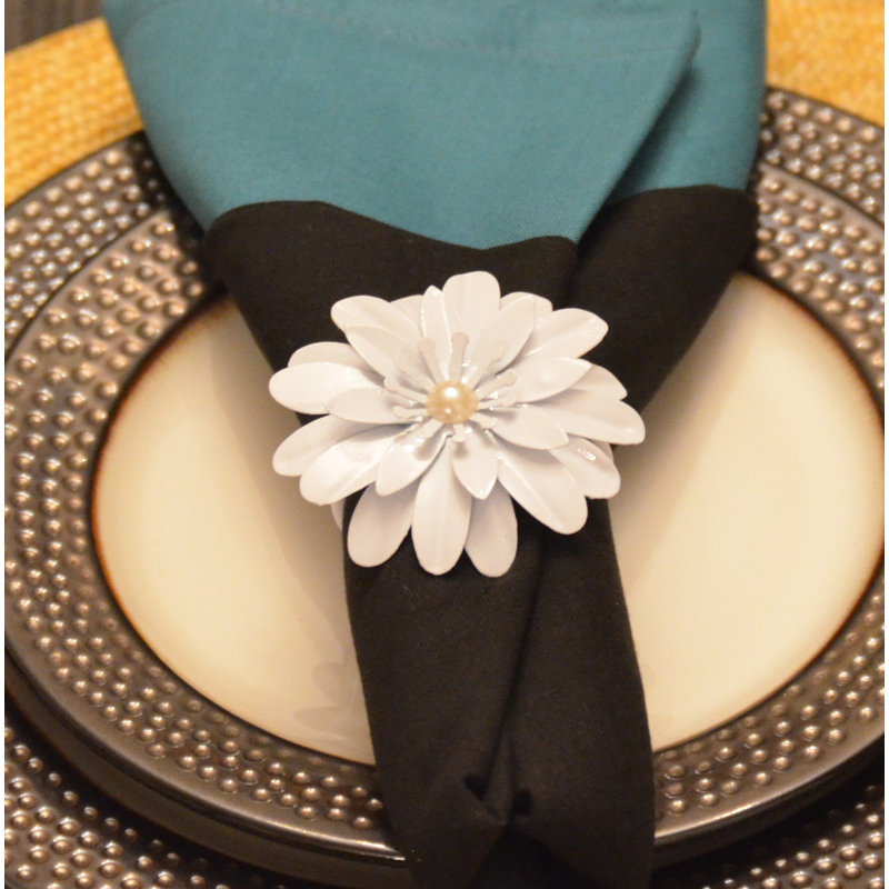 Rond de serviette fleur, 12, Blanc
