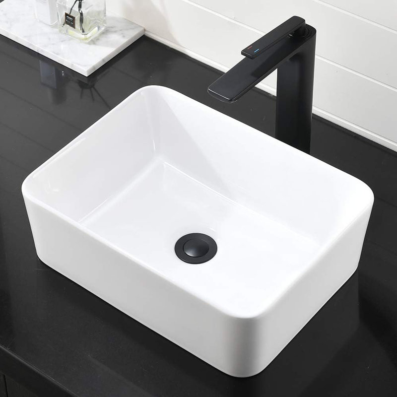 Lavabo de salle de bain vasque rectangulaire en céramique blanche 12 po SOUEEUM