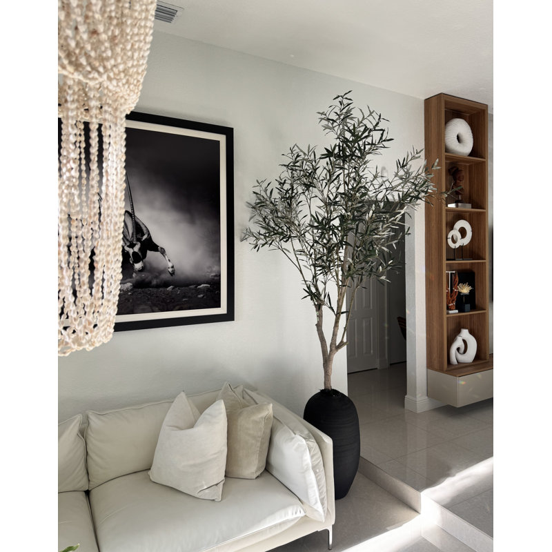 Artificial Olive Tree In White Konos Vase, Black