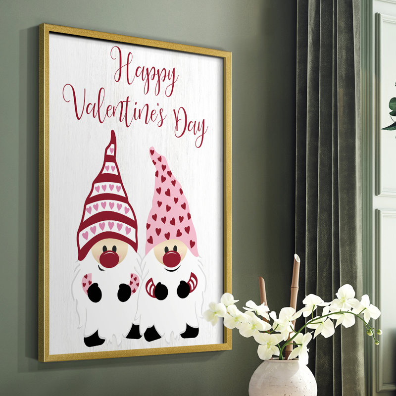 «Valentines Gnomes», reproduction encadrée - bois massif, H 28 po x l 22 po