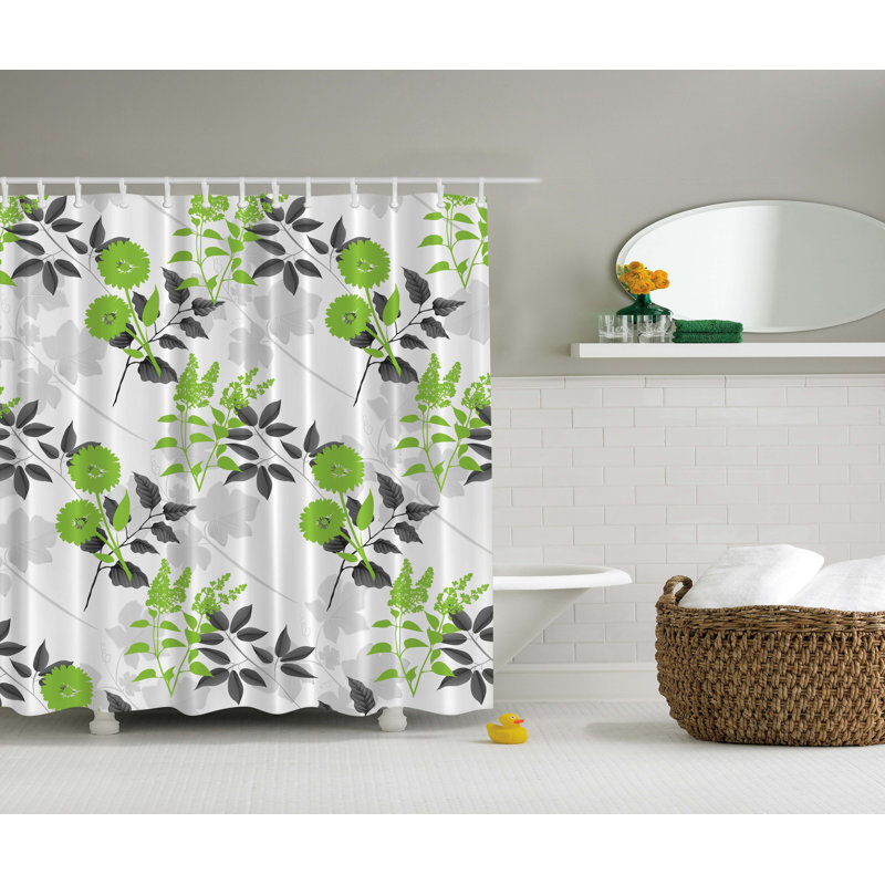 Rideau de douche simple à imprimé floral, Vert, 70"H x 69"W