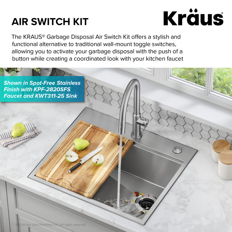 KRAUS Garbage Disposal Air Switch Kit with Push Button, AC Adapter, Power  Cord, and Air Tube Included  Reviews Wayfair