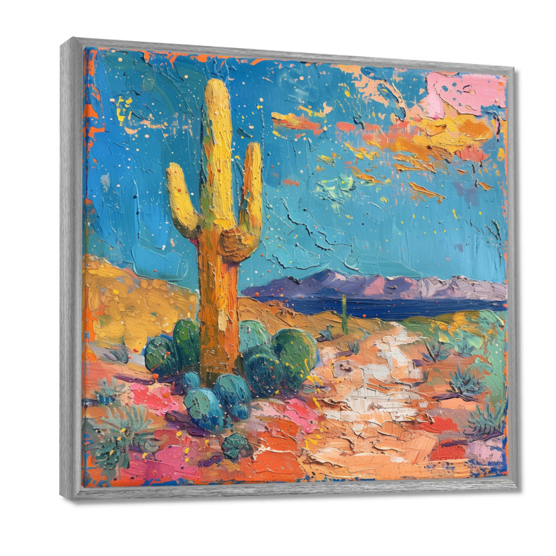 Jaune jaune, bleu du sud-ouest, désert, cactus - impression d'art mural cactus floral, H 30 po x l 30 po x P 1 po