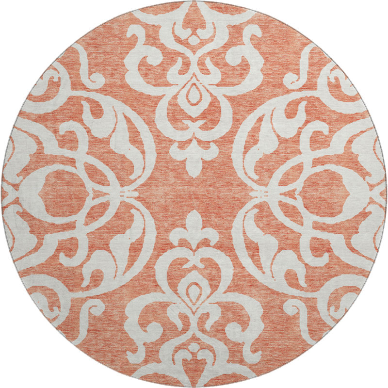 Premium Machine Washable Prisco Coral Rug, Round 8'