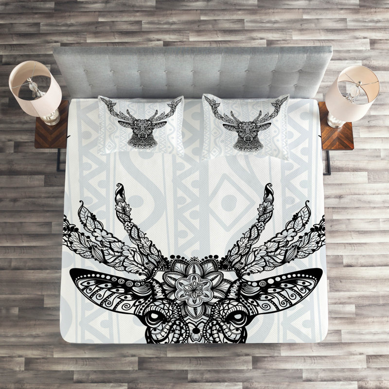 Deer Rustic Polyester Coverlet, King Bedspread + 2 Shams