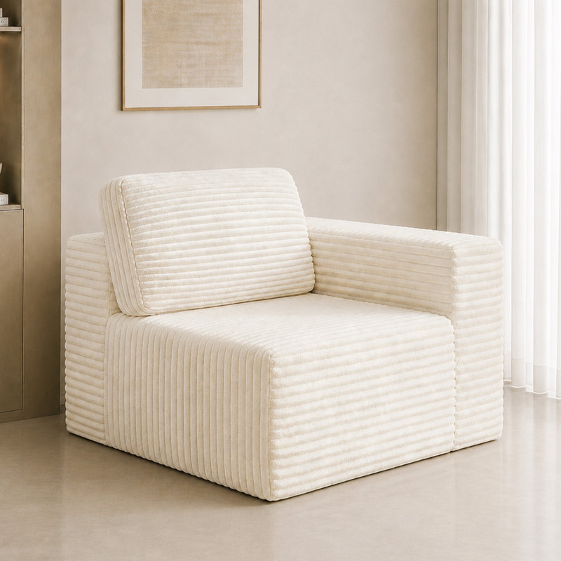 1 Seater Corduroy Sectional, Beige
