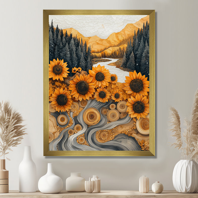 Drae - Art mural floral, H 20 po x l 12 po, Reproduction encadrée d'une seule photo, Doré