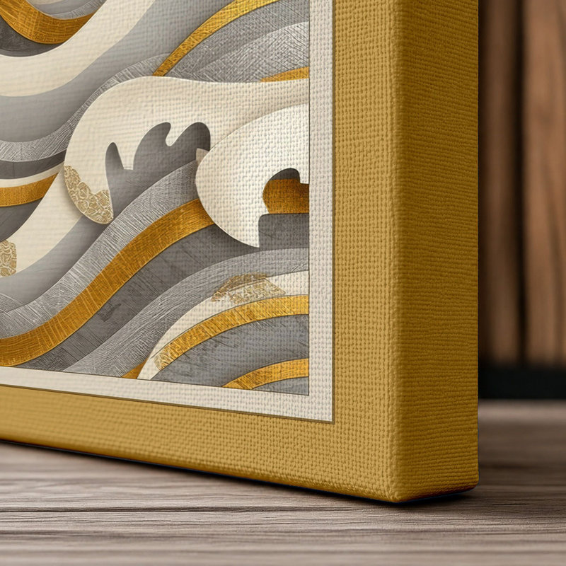 Sun Above Waves Japandi - Wrapped Canvas, 24x16 - 61.0 x 40.6 cm, Ochre Border