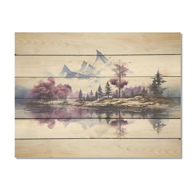 Montagne, harmonie du sommet fuchsia I - montagnes, art sur bois de pin naturel