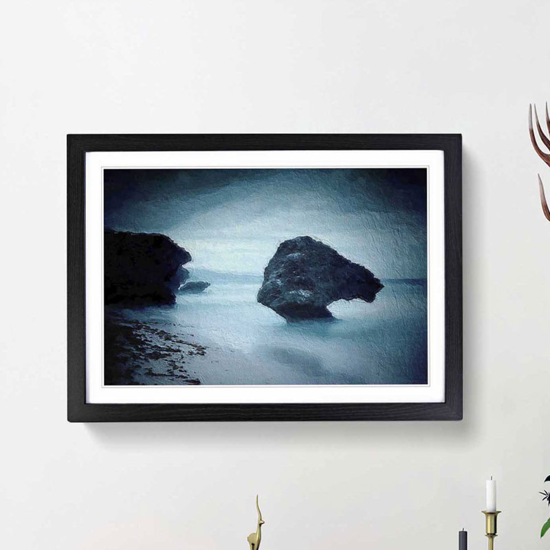 Rock Formations upon a Beach in Barbados - Picture Frame Painting Print, 36cm H x 48cm W x 2cm D, Black Framed