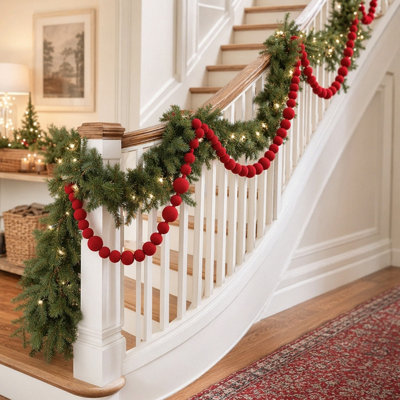 Guirlande de perles de velours de 1,80 m (5,9 pieds) pour sapin de Noël, décorations floquées pour sapin, ornements en peluche, guirlande de Noël à suspendre. Fournitures de décoration de Noël