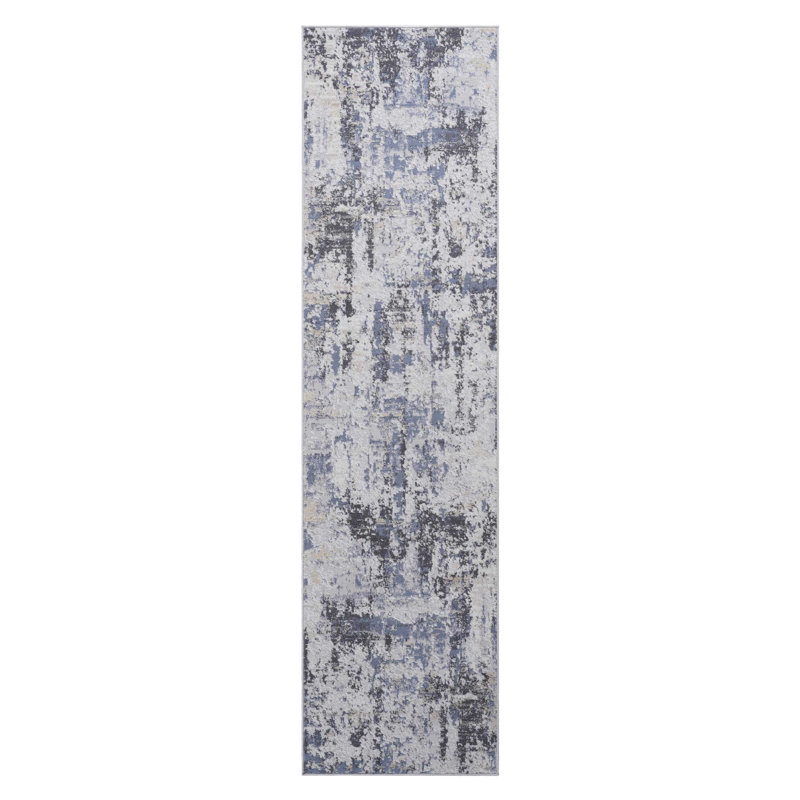 Tapis de couloir gris abstrait en denim, Tapis de couloir 2 pi 2 po x 8 pi