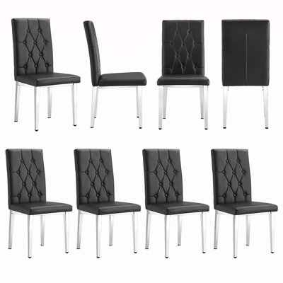 8 Piece Set Of Armless Dining Chairs Brings A Touch Of Elegance And Mystery To The Dining Area With Its Deep Tone,The Grid And Buckle Design Of The Back Add A Vintage Yet Fashionable Touch