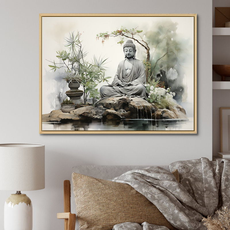 Zen Garden I - Buddhism, reproduction d'art sur toile encadrée, H 34 po x l 44 po x P 1,5 po, Cadre naturel flottant