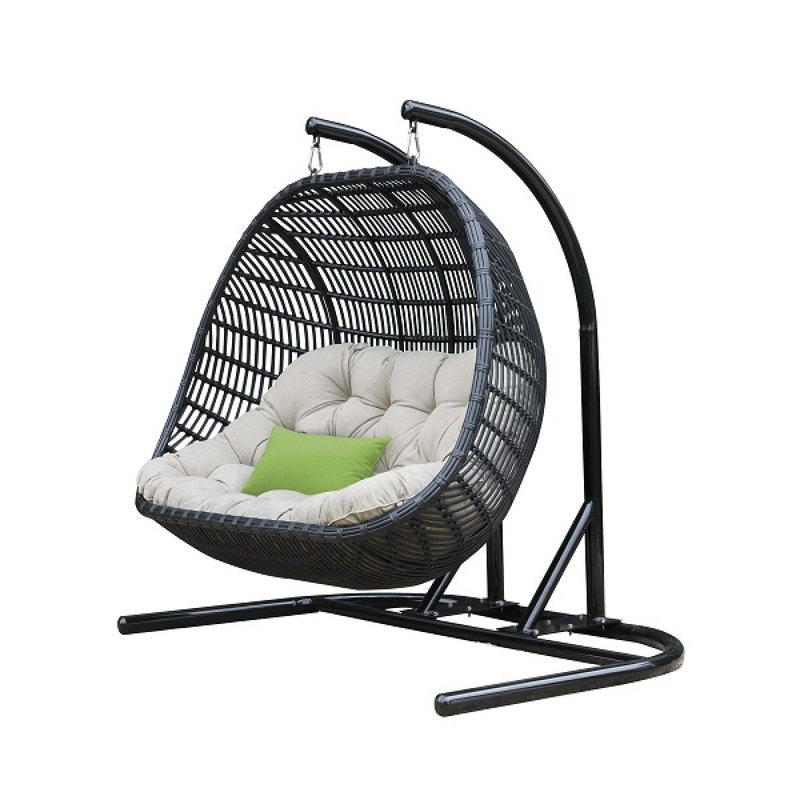 Balancelle d'extérieur 69 po en aluminium beige et noir avec coussin beige