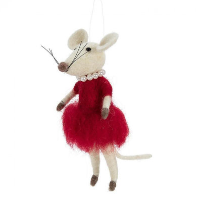 Ornement souris en robe rouge