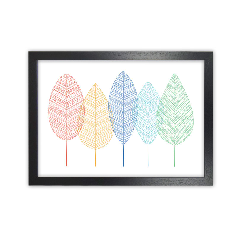 Scandinavian Colourful Leaves In Landscape - Print, 42cm H x 59cm W x 3cm D, Black Frame