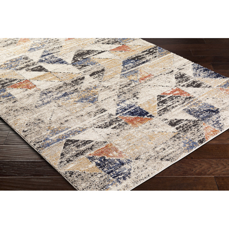 Rectangle Haliyah Geometric Machine Woven Polyester/Polypropylene Area Rug in Blue, Rectangle 5'3" x 7'