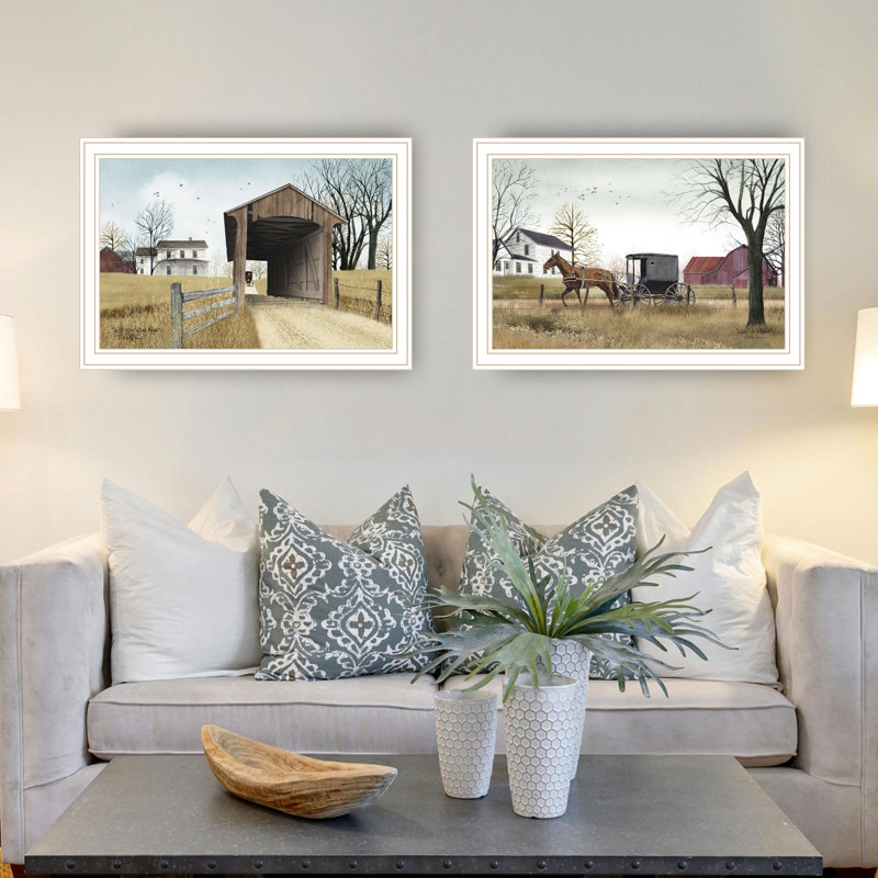 2, art mural pour la maison: «Bridge's Going To Market», art encadré du salon et de la chambre à coucher: impression avec cadre blanc et décoration