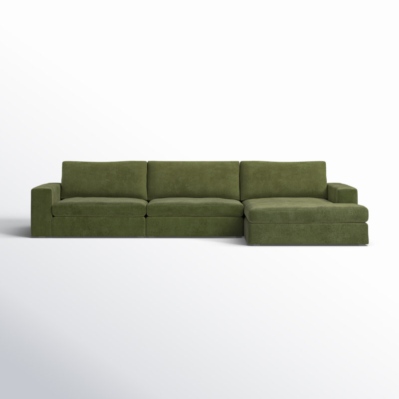 Ojai L-Shaped Foam Padding Sectional, Right Hand Facing, Olive Green Chenille