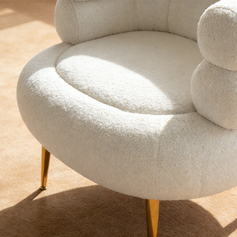 29.5" Boucle Curves Accent Chair Barrel Chair with Metal Legs, Beige