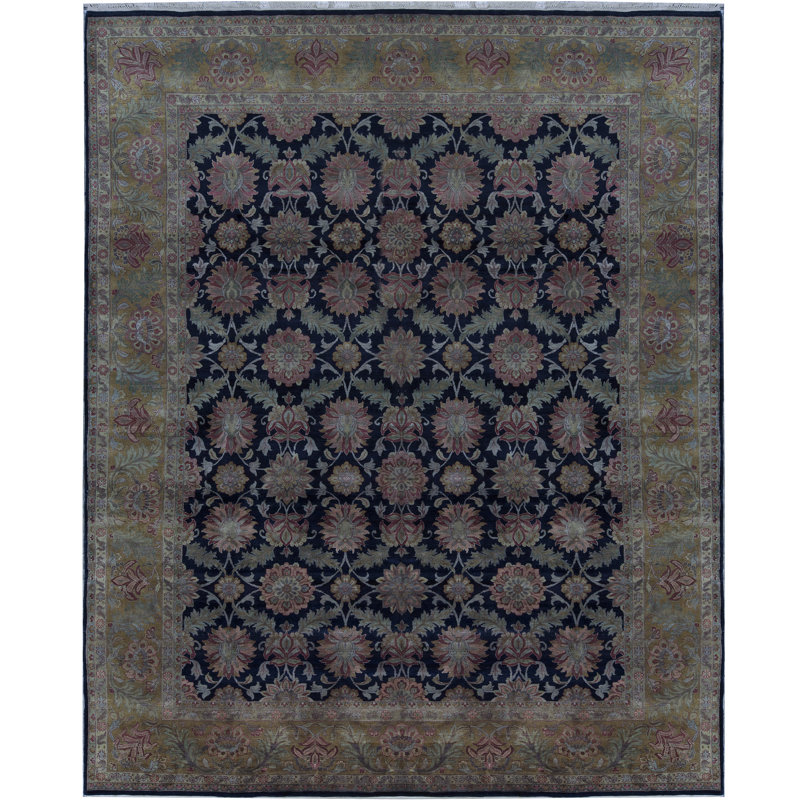 Tapis noir et doré de haute qualité noué à la main