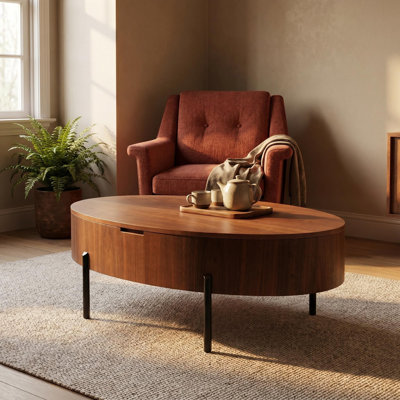 Table basse à plateau relevable réglable en hauteur en panneau de fibres à densité moyenne de 43,3 po avec placage en noyer Table de salon en noyer avec mécanisme de fermeture en douceur