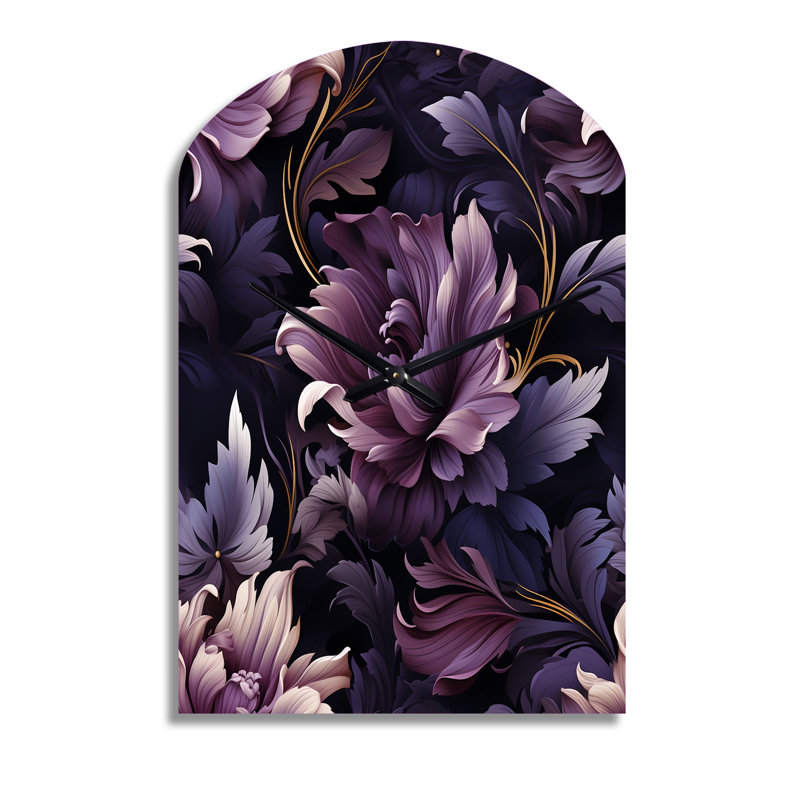 Shadowed Elegance Moody Patterns - Arch Floral Metal Wall Clock, No Wall Clock Print, Medium