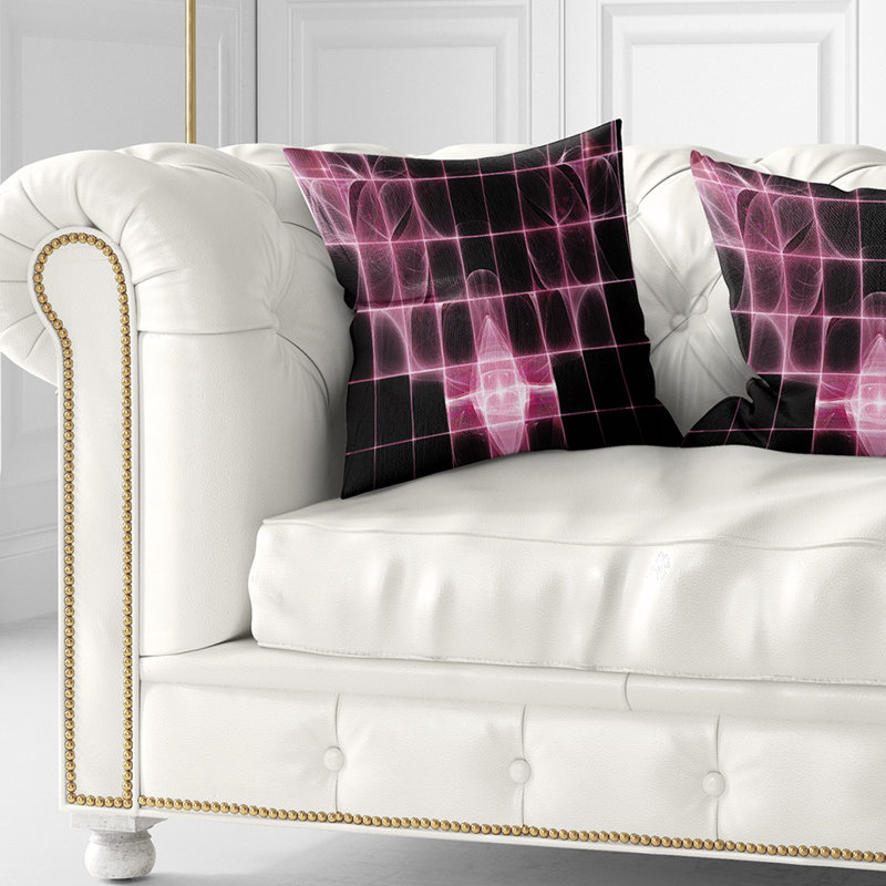 «Pink Bat Outline on Radar» - coussin imprimé abstrait, Coussin décoratif, 16 po x 1 po