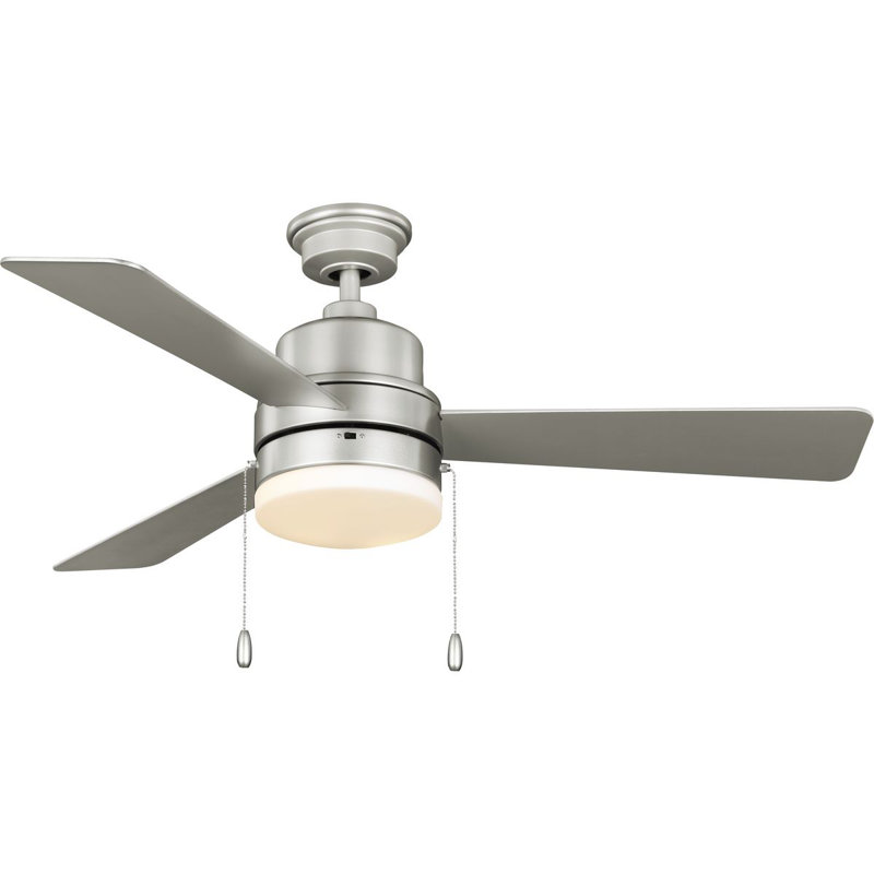 52" Indoor Ceiling Fan With Light Kit And Opal Shade, Painted Nickel/Gray