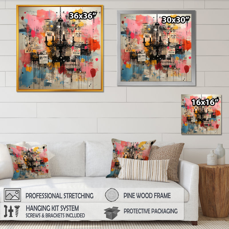 Lustre Pop Art en rose II - lustre mural, Toile tendue, 16" H x 16" W
