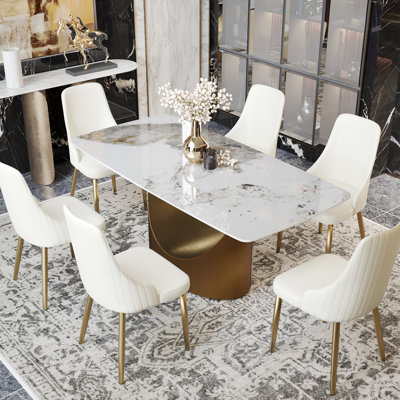 Shivani 6 - Person Sintered Stone Top Pedestal Dining Set