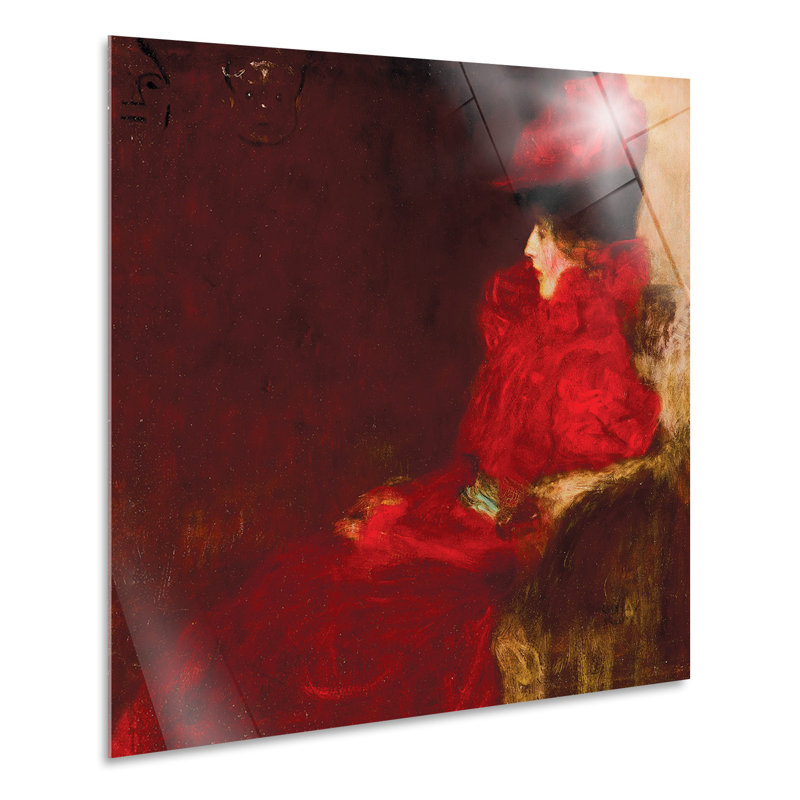 Woman in Armchair by Gustav Klimt - 1 Piece Painting on Glass, 65cm H x 65cm W