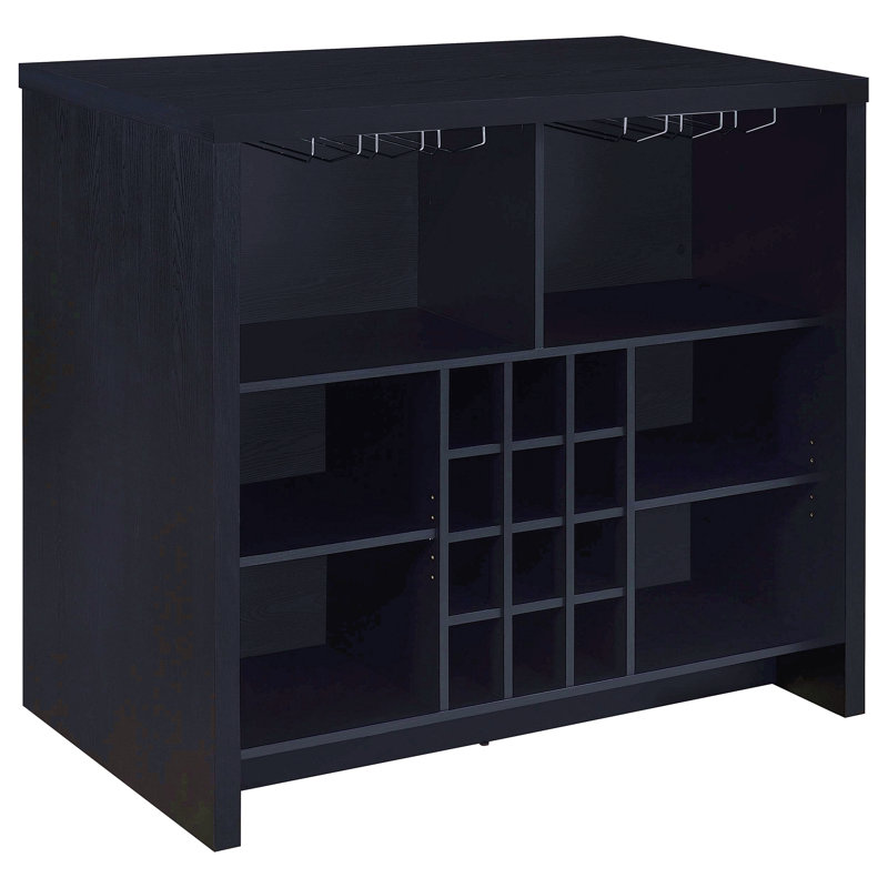 Freestanding Home Bar With Open Storage, Black